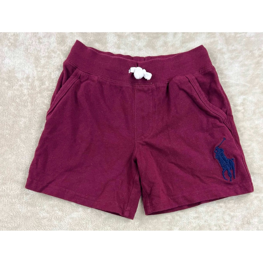 EUC Polo Ralph Lauren Toddler Boys Burgundy Mesh Cotton Big Pony Shorts Size 2T